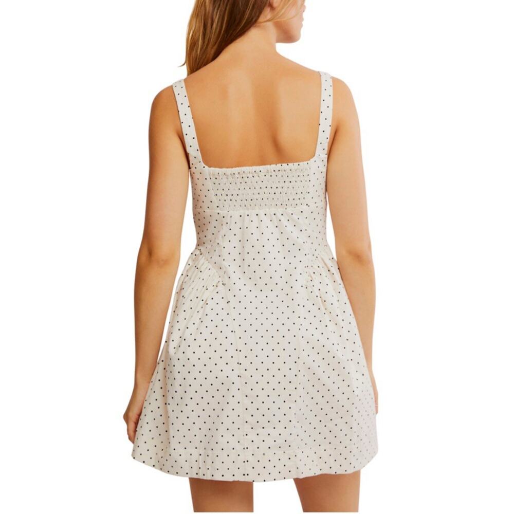 Free People Astrid Mini Dress S Polka Dot Pockets Cotton Stretch Ivory Combo - Picture 3 of 15